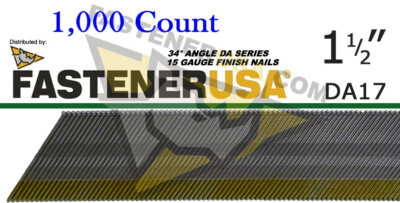 DA17 15 Gauge BRITE Angled Finish Nails 34 Degree 1 1/2'' (1,000 ct)