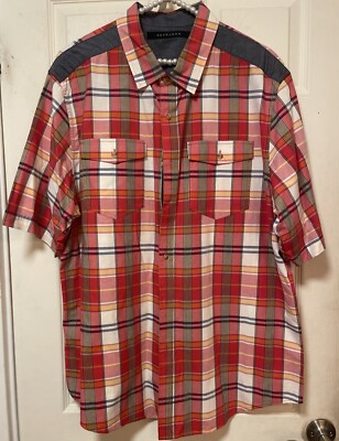 Vintage Sean John PDiddy Men's 3X Short Sleeve Red Plaid Button up Shirt Cotton