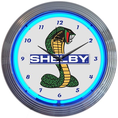 Shelby Cobra Logo Blue Neon Hanging Wall Clock 15'' Diameter 8SHLBY Neonetics