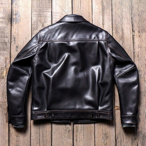Mens Retro Tanned Cowhide Jacket Cow Leather Cargo Workwear Style Coat - Picture 2 of 4
