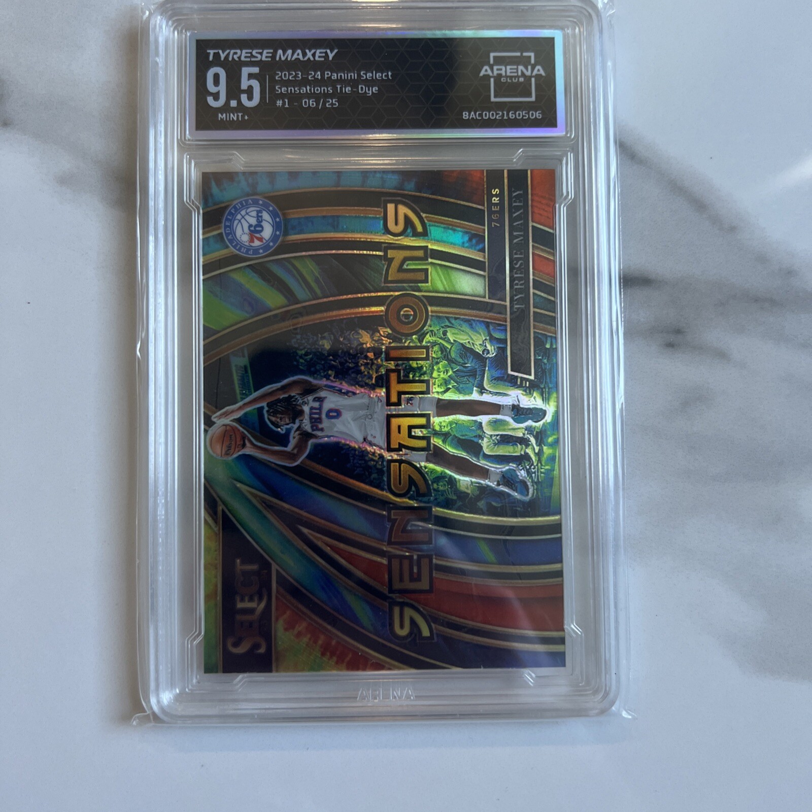 2023 Panini Select Sensations Tie - Dye Tyrese Maxey SP /25 Mint + 9.5