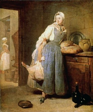 LA POURVOYEUSE PURVEYOR WOMAN FOOD SELLER 1739 FRENCH PAINTING BY CHARDIN REPRO