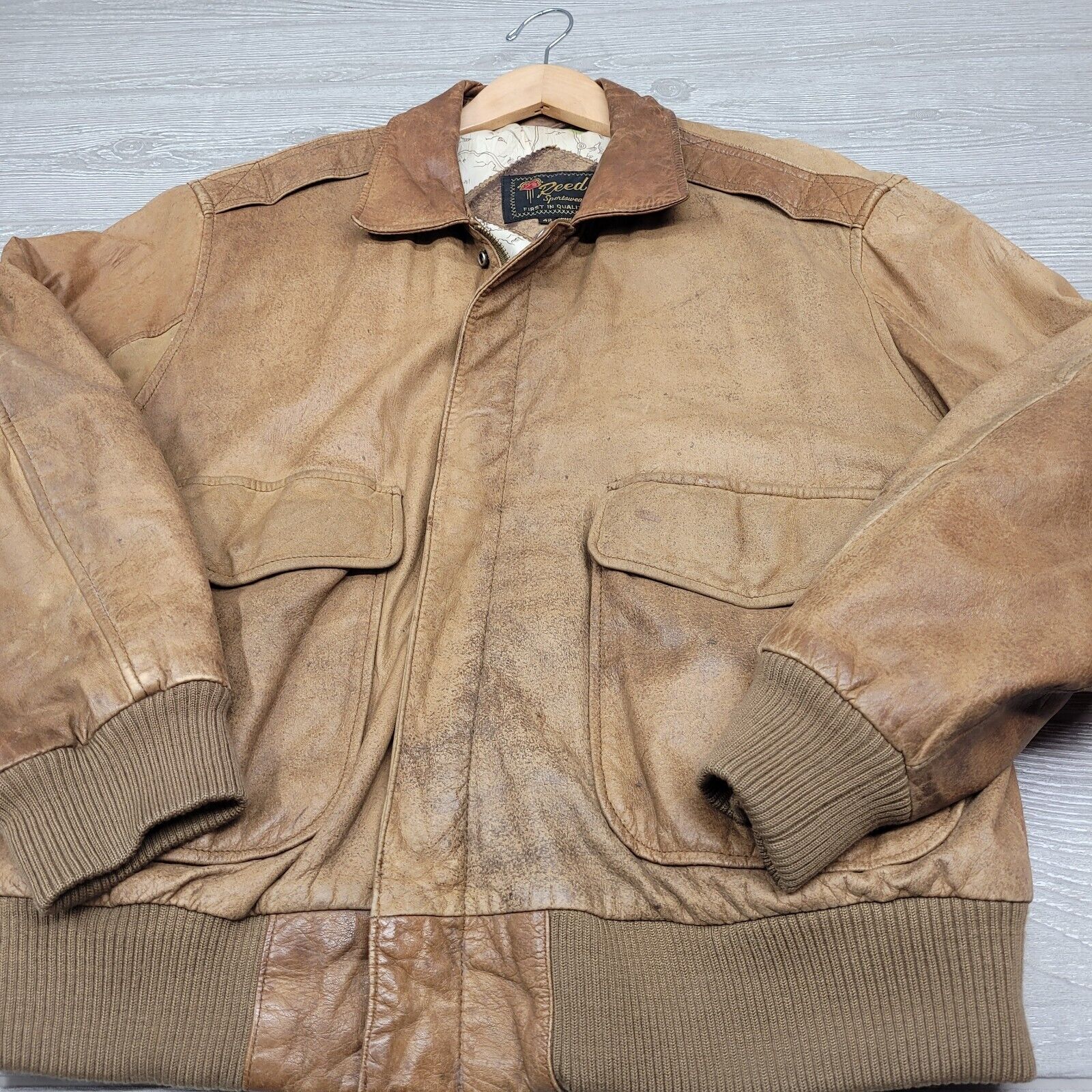 Vintage Reed Sportswear Leather Jacket Size 42 Brown Motorcycle Biker