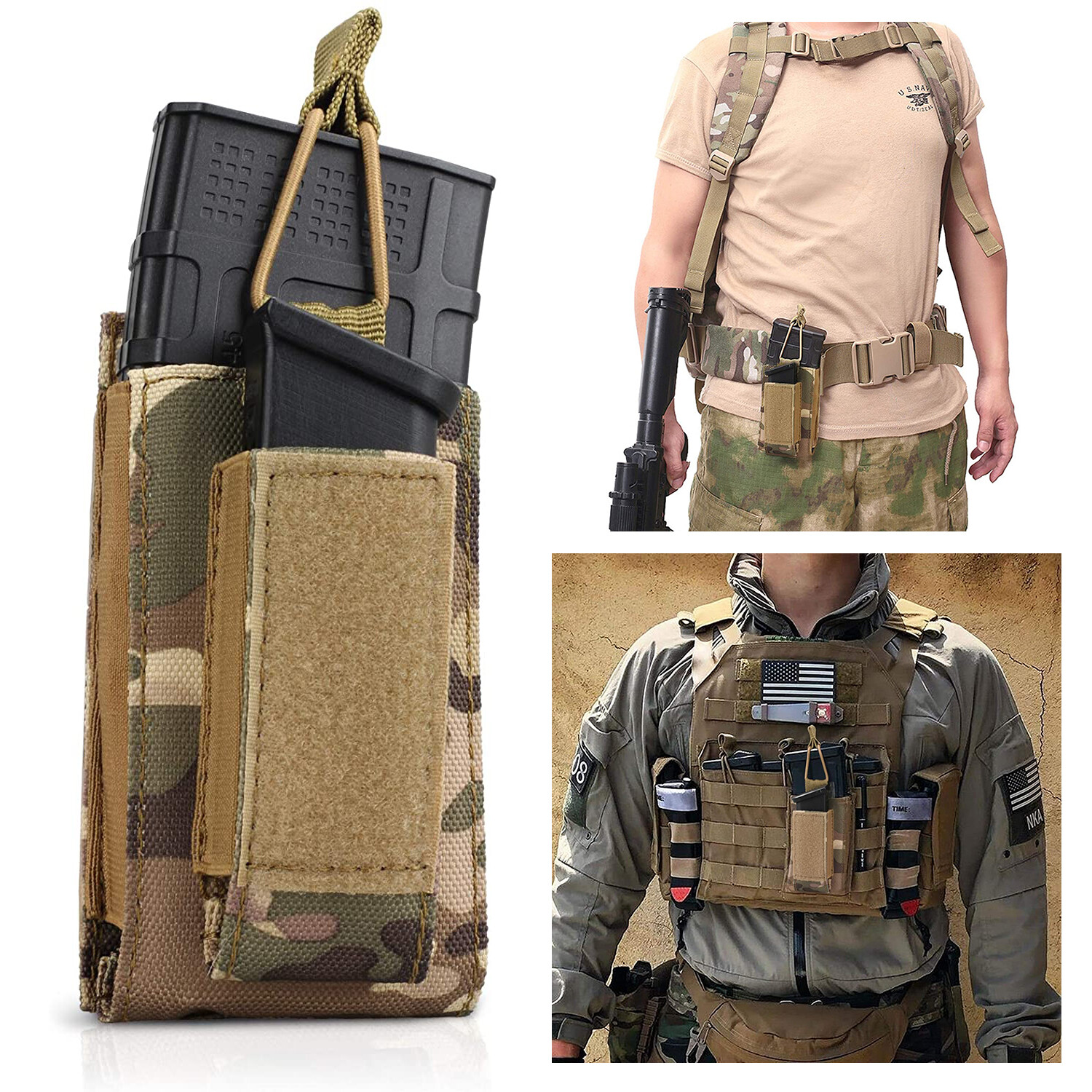 Tactical Single Pistol Mag Pouch Molle Open-Top Magazine Pouch Holder Case