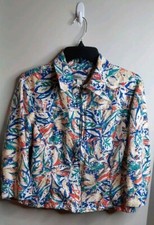 Coldwater Creek 3/4 Sleeve Full Zip Linen Blend Jacket Size L Floral Colorful