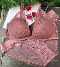 Victoria's Secret Vintage Rose Incredible Lightly Lined Lace Bra Panty Set 34C/M