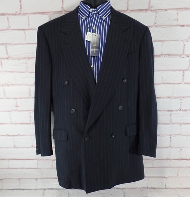 Vintage Canali Mens 40L Double Breasted Gray Striped Sport Coat Jacket Blazer