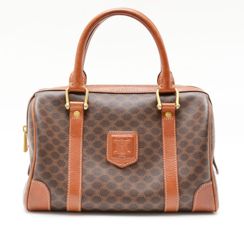 CELINE [Rank Almost A] Macadam Boston Bag Hand Purse Blason Leather PVC Brown