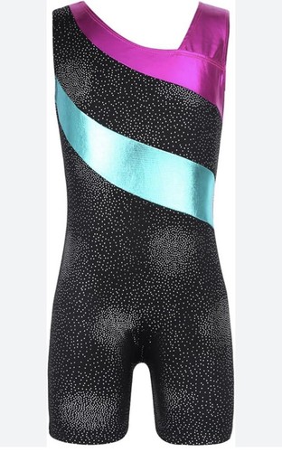 Black Pink Blue Kids Girls Sparkle One Piece Gymnastics Leotard 150 CM US 12