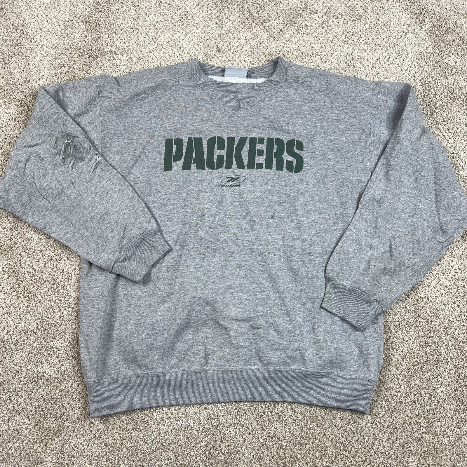 Vintage Reebok Packers Sweatshirt Men's Large Gray NFL Green Bay Crewneck