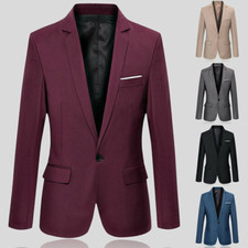 Men's Suit Blazer Jacket Coat Top Dress Business Wedding Work One Button Formal