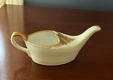 ANTIQUE PORCELAIN WHITE BABY INVALID FEEDER PAP BOAT GILT TRIM GERMANY