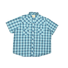 Wrangler Western Shirts Mens 2XL Big Blue Plaid Short Sleeve Pearl Snap Cotton B