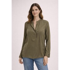 Banana Republic Women 100 Silk Blouse Mandarin Collar Olive Green Size Small NWT