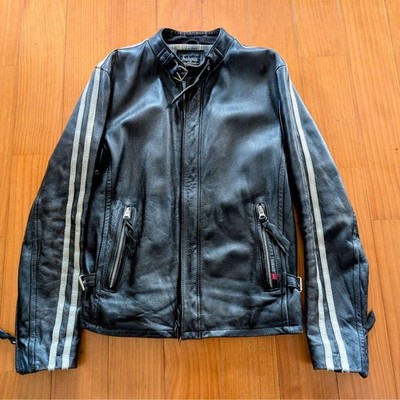 Schott Classic Racer Leather Rider Jacket Men's Size S Distressed #FE BBA