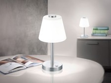 Design LED Wohnzimmerlampe Nickel & Schirm weiß TOUCH Nachttischleuchte dimmbar