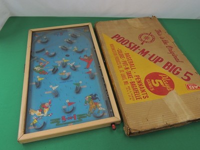 Vintage 1930-40 s Sports Pinball Tabletop Game POOSH-M-UP BIG 5 w/ Original Box