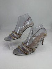 Gucci Women’s 39 Silver Chain Slingback Heels Sylvie Gold Chain Logo Party