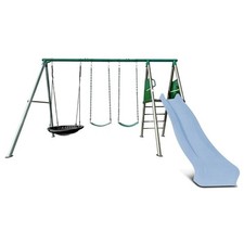 Lifespan Europa Kids Backyard Swing Set with Climb & 2.2m Pastel Blue Slide