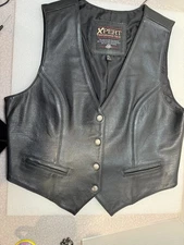 XPERT Performance Leather Vest Mens XLarge Black Full Snap Biker