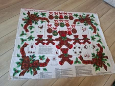 Cranston CHRISTMAS PLAID Fabric Panel APPLIQUE Teddy Bears Holly 44" x 36"