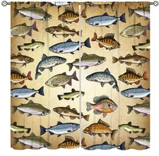 Fish Curtains Vintage Farmhouse Fishes Window Treatments for Kitchen Funny An...