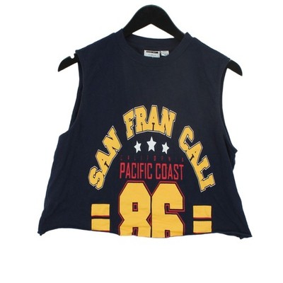 Noisy May Women's T-Shirt L Blue Graphic 100% Cotton Sleeveless Round Neck Basic