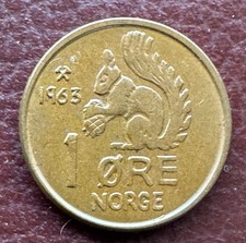 1963 1 Ore, Norway, Olav V (Bronze, 2.0 g, 16 mm), UNC