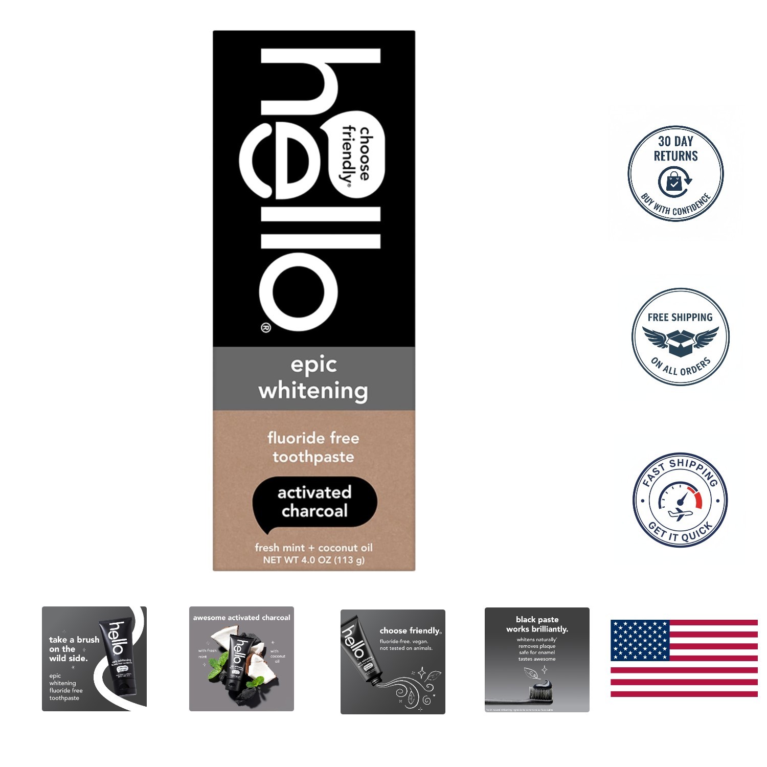 Epic Whitening Charcoal Paste - Black Toothpaste with Natural Ingredients, 4 Oz