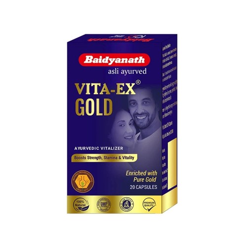 Complément Ayurvédique Baidyanath Vita-Ex Gold - 20 Capsules à Base D'or, Péremption 2028