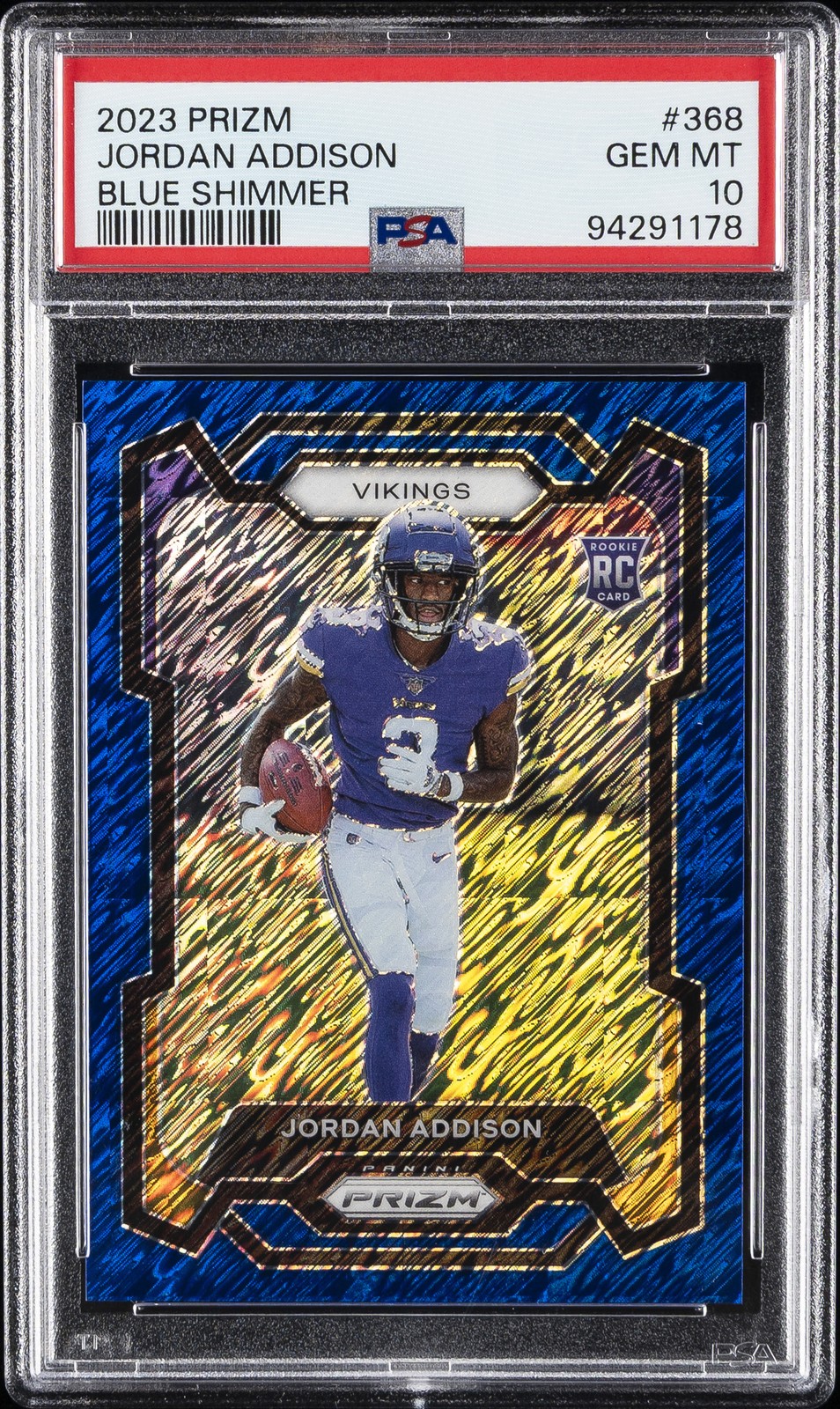 2023 PANINI PRIZM BLUE SHIMMER #368 JORDAN ADDISON 17/25 PSA 10