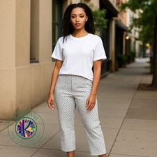 Adrianna Papell Women's Cotton-Blend Straight-Leg Ankle Pants - Daisy Motif, 12