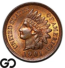 1901 Indian Head Cent Penny, Gorgeous Red Brown, Solid Gem BU++ RB