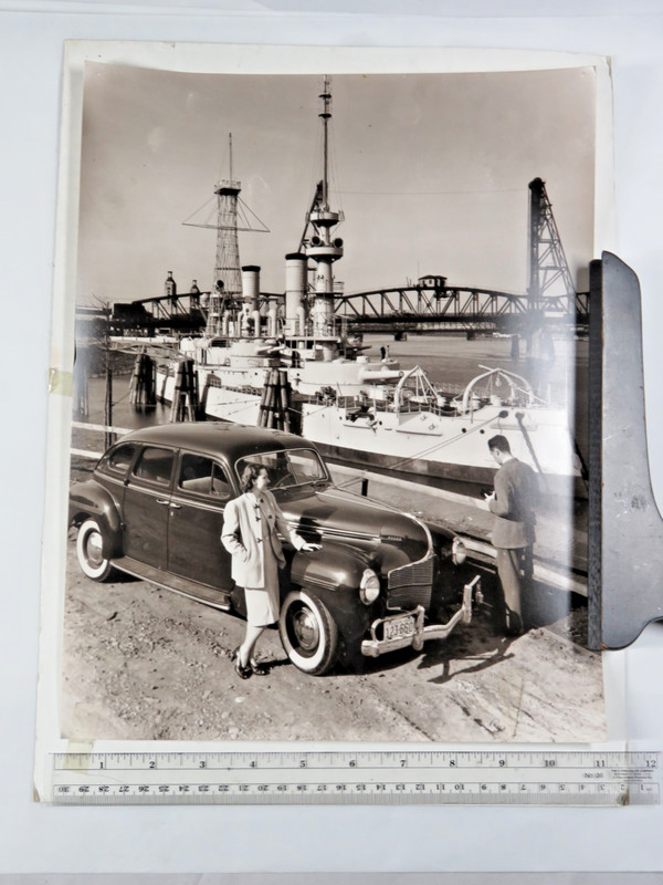 Vintage Historical Photograph 1930 Car & Naval Ship Dock  Printed by Alex Blendl