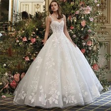 Simple Lace Applique Wedding Dress Spaghetti Strap A Line Court Train Bride Gown