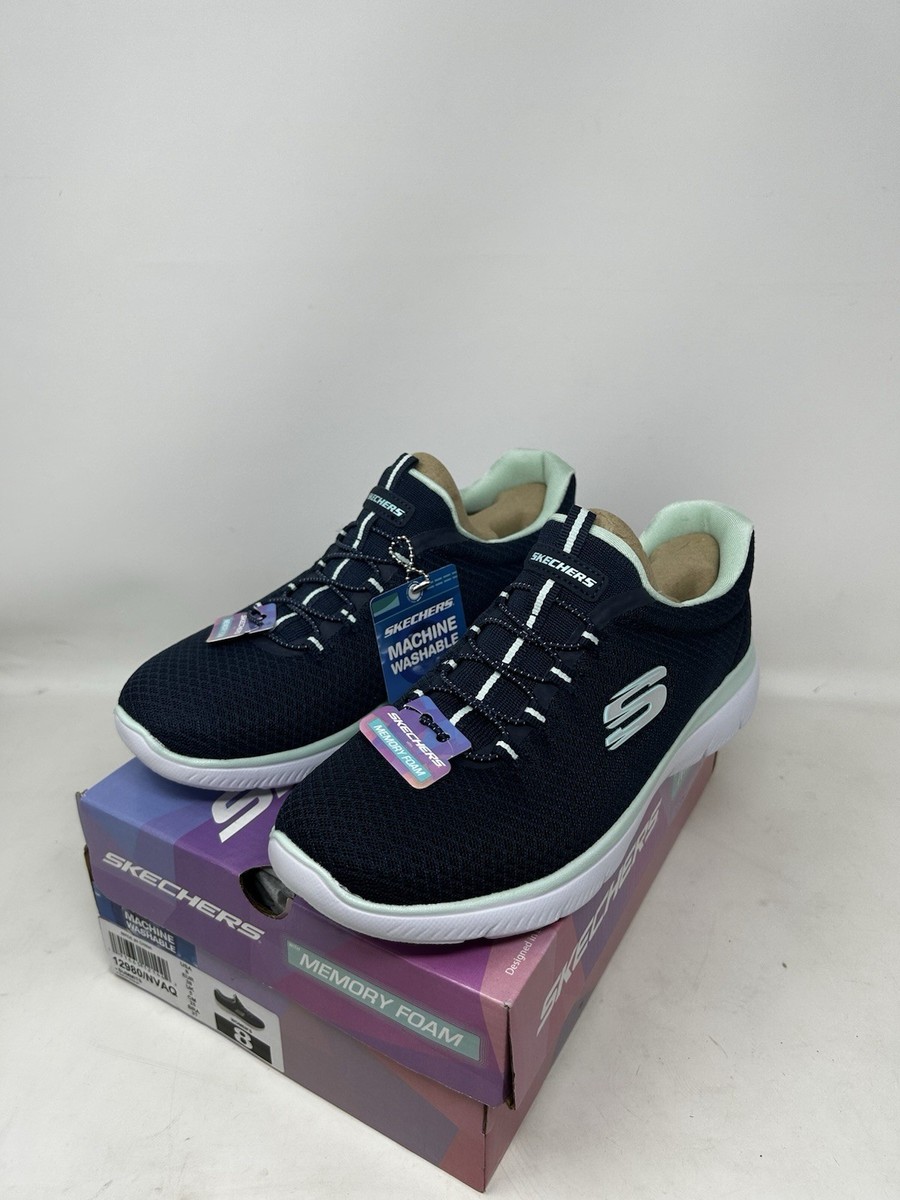 Skechers SUMMITS Women Size 8 Navy Aqua Bungee Laced Slip-On