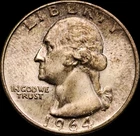 1964 Washington Quarter 90% Silver US Coin