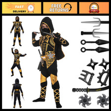 Golden Ninja Costume Set for Kids - Foam Accessories, Jumpsuit, Halloween Cospla