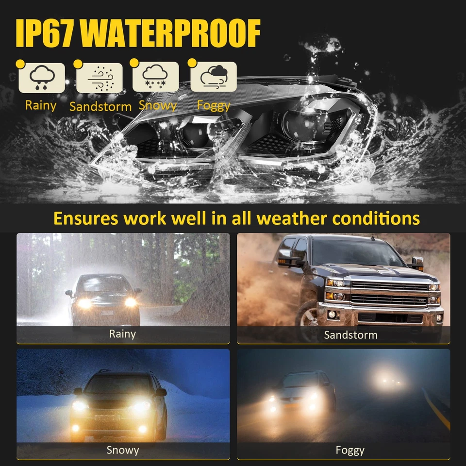 L+R For 2015-2017 Volkswagen Golf MK7 w/Sequentia Lamps Full LED DRL Headlights - Изображение 4 из 4