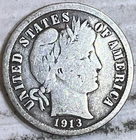 1913 Barber Silver Dime VG Very Good Circulated Condition