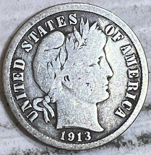 1913 Barber Silver Dime VG Very Good Circulated Condition