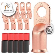 10 PCS UL Listed 1/0 AWG - 3/8" Battery Cable Lugs, Heat Shrink Ring Terminals
