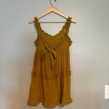 Urban Outfitters Mustard Yellow Ruffle Tiered Babydoll Mini Dress US 2 UK 6