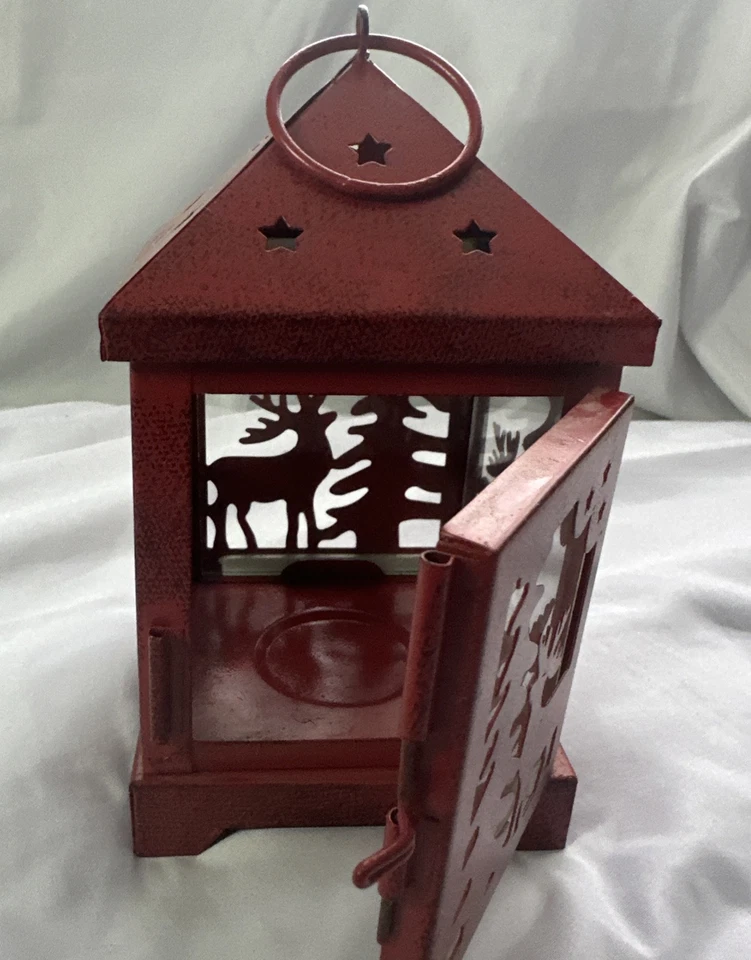 Linterna de ciervo y pino de metal y vidrio 6”x4” colgante o independiente Foto 3 de 4