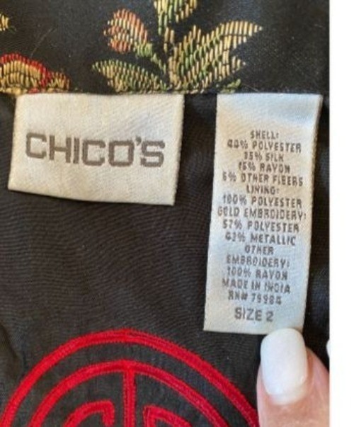 Chico’s Silk Blend Patchwork Jacket Size 2 Red Bl… - image 4