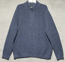 L.L.Bean Fisherman Sweater Mens 2XL Blue Chunky Knit 1/4 Zip Pullover Casual NEW