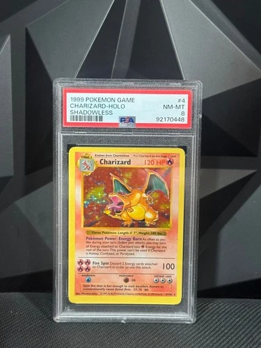 1999 Pokemon WOTC Base Set Shadowless Charizard Holo PSA 8
