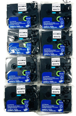 Mark Domain Label Tapes 12mm x 8m   Black on White Laminated   LOT of 8