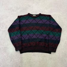 Vintage Knitted Jumper abstract patterned grandad knit sweater Men's XL