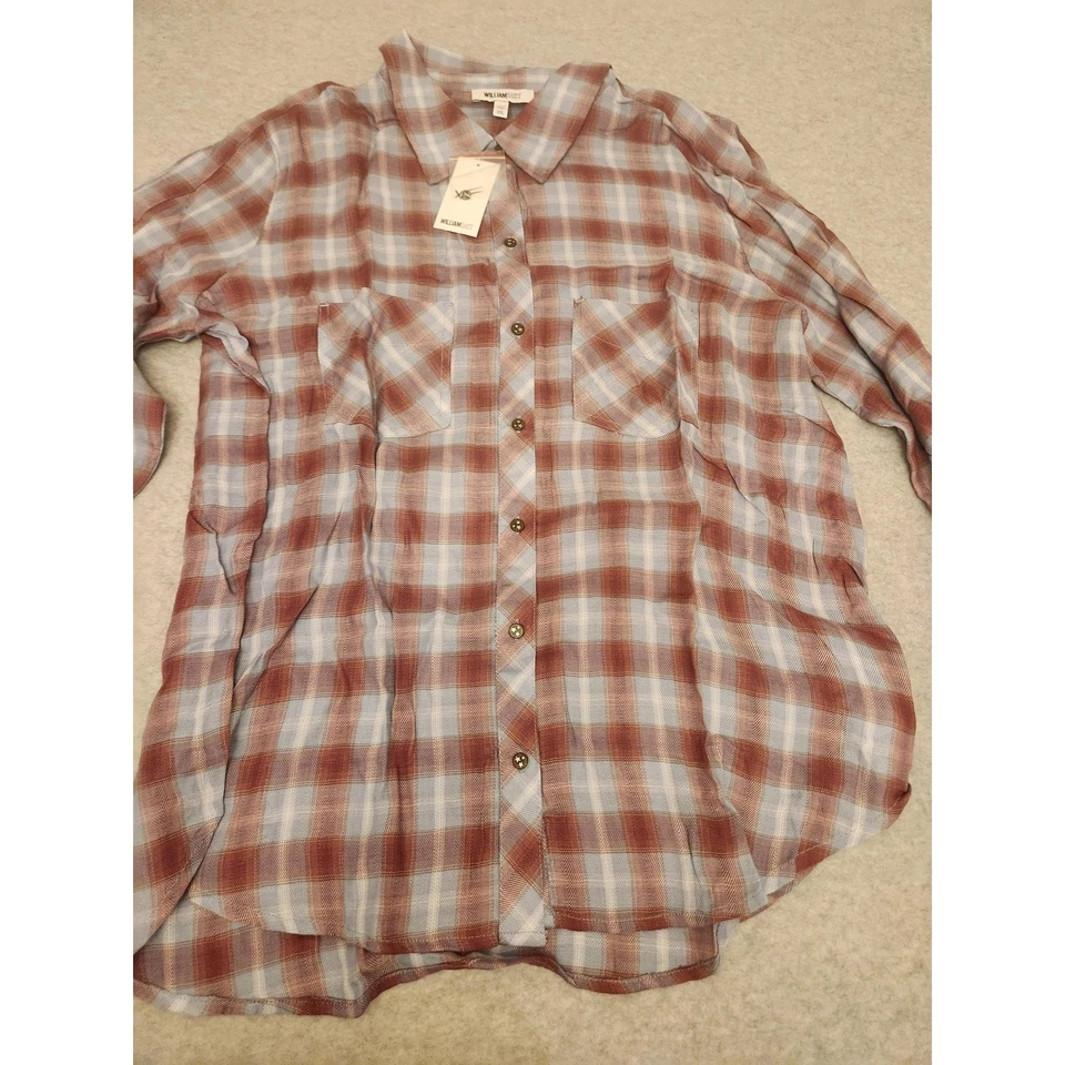 Camisa William Rast para mujer XXL vino a cuadros Carina lengüeta enrollable manga larga frente a presión Foto 4 de 4